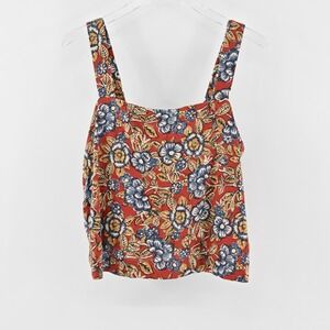 FAHERTY Womens Pacifica Floral Square Neck Top Size L‎ Red Blue Linen Sleeveless